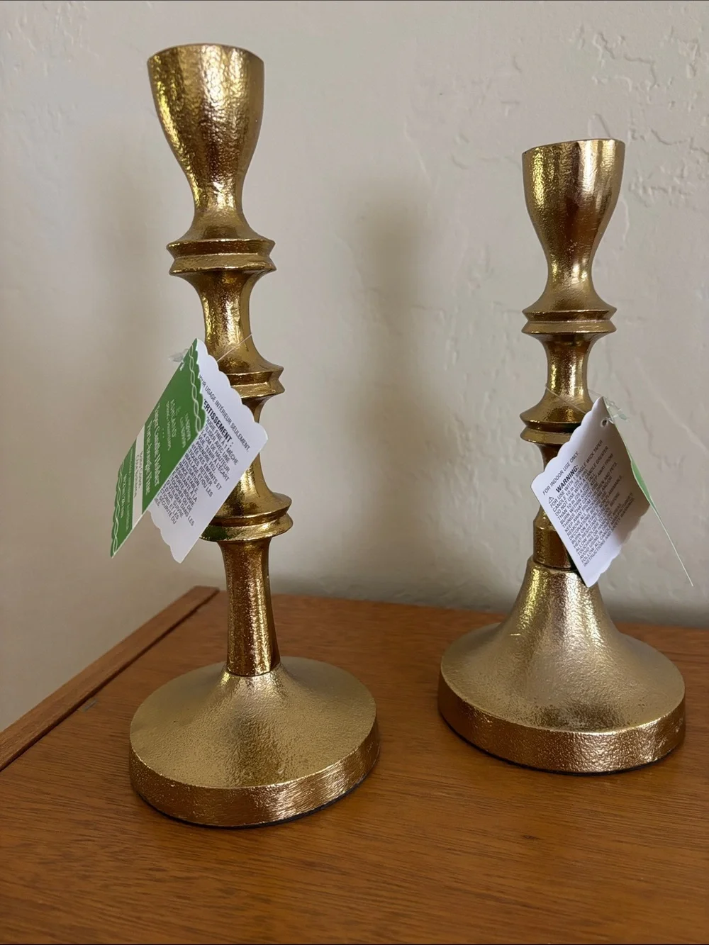NWT. Metallic Gold Textured Taper Candle Holders - Set of 2